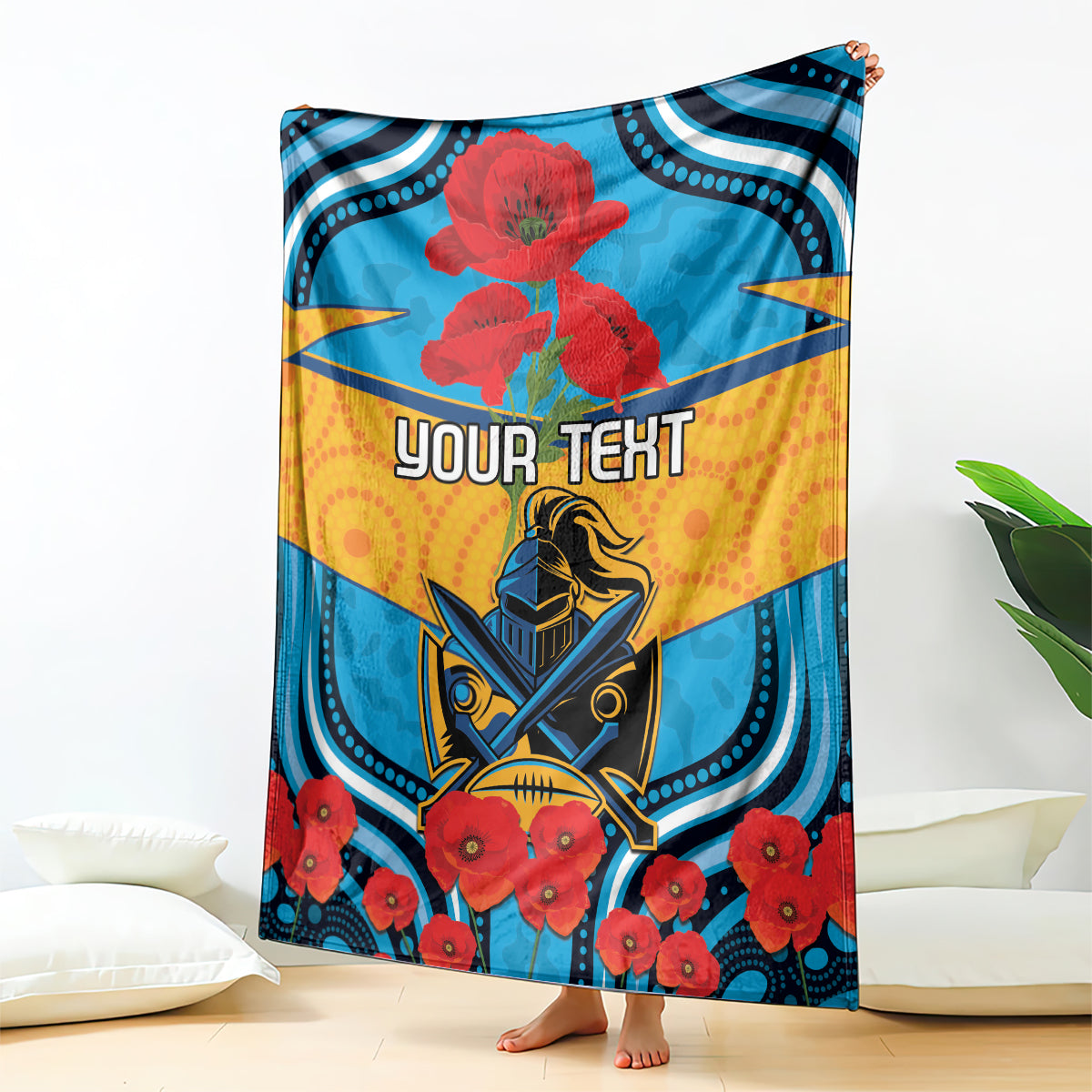 Custom GLD Titans Rugby ANZAC Blanket Gallipoli Soldier With Aboriginal Art