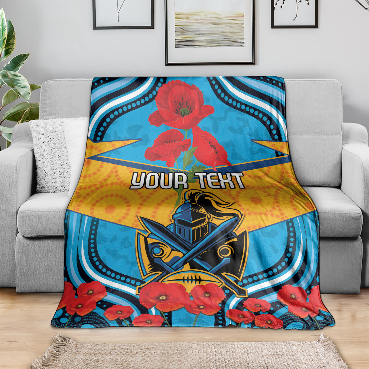 Custom GLD Titans Rugby ANZAC Blanket Gallipoli Soldier With Aboriginal Art