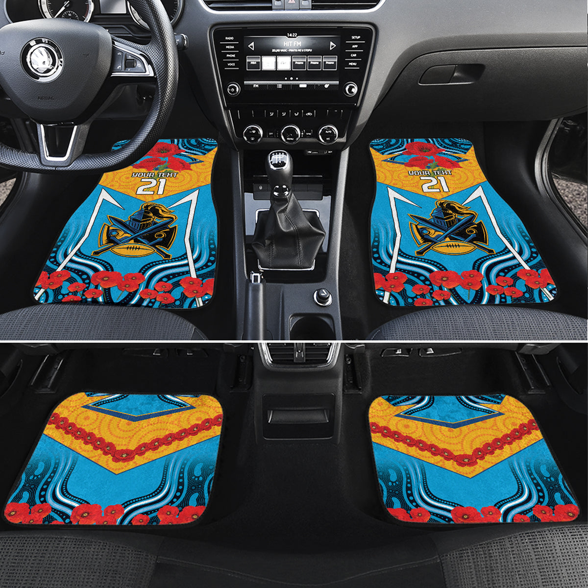 Custom GLD Titans Rugby ANZAC Car Mats Gallipoli Soldier With Aboriginal Art