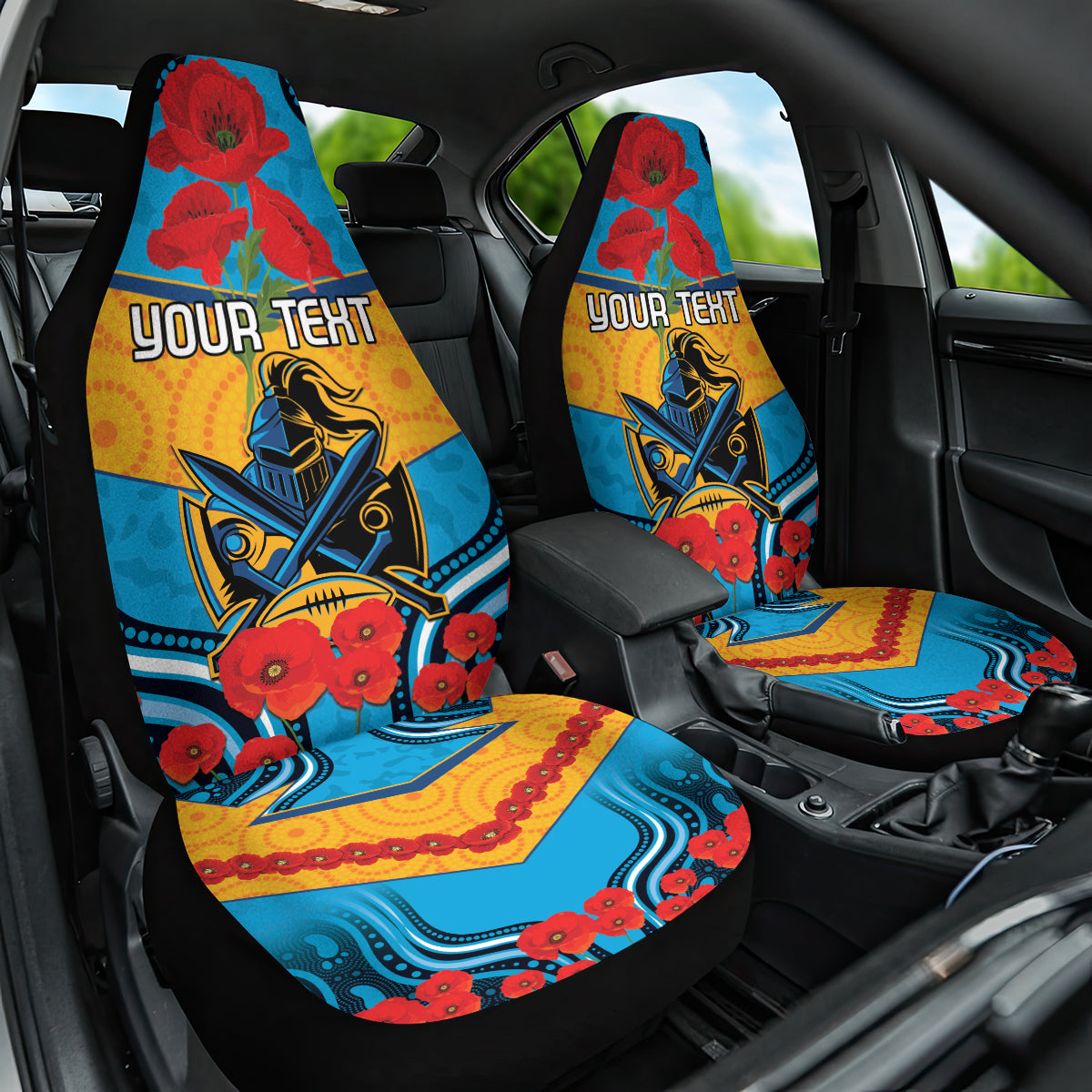 Custom GLD Titans Rugby ANZAC Car Seat Cover Gallipoli Soldier With Aboriginal Art