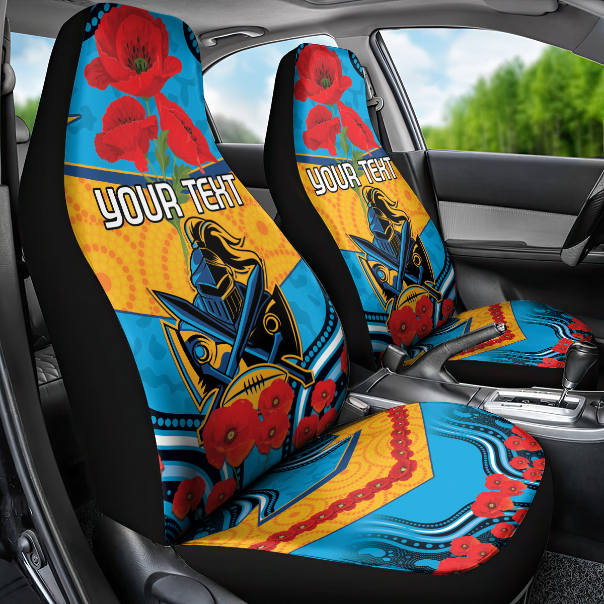 Custom GLD Titans Rugby ANZAC Car Seat Cover Gallipoli Soldier With Aboriginal Art