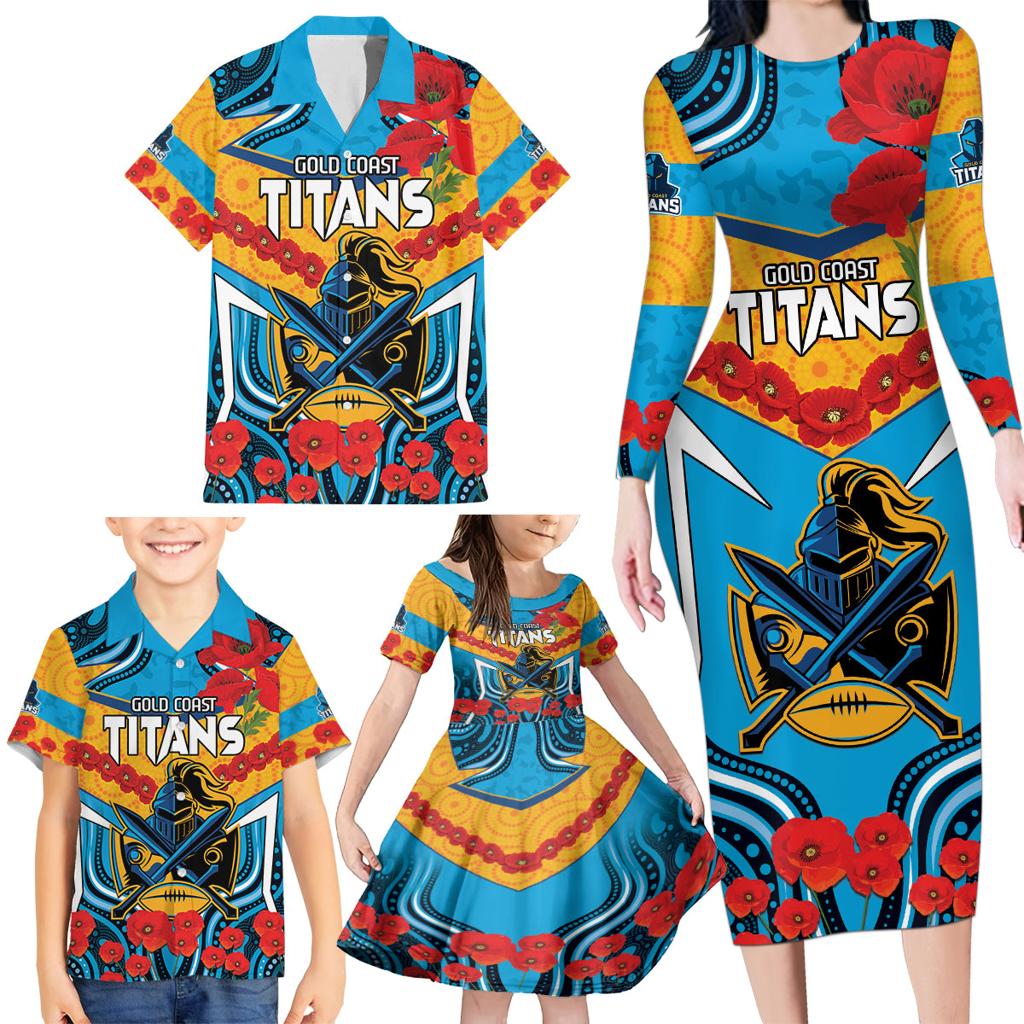 Custom GLD Titans Rugby ANZAC Family Matching Long Sleeve Bodycon Dress and Hawaiian Shirt Gallipoli Soldier With Aboriginal Art