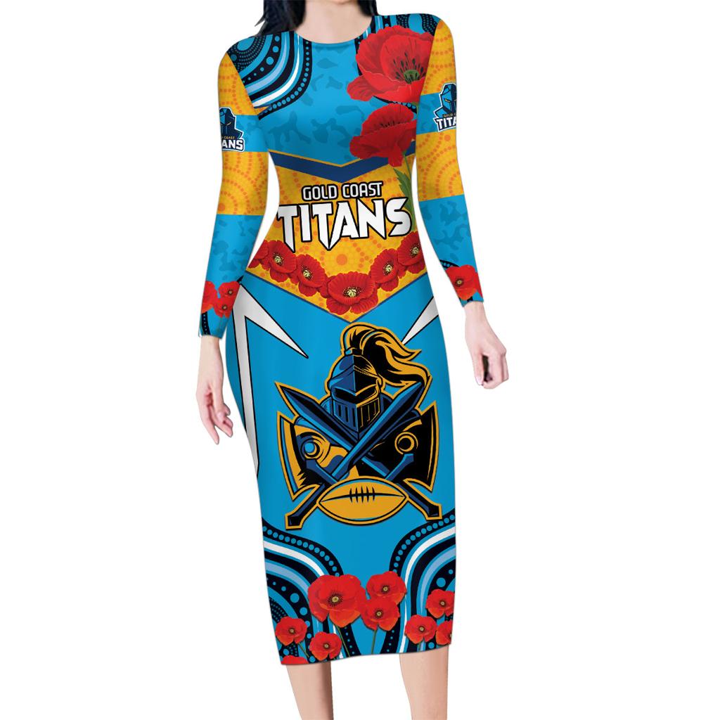 Custom GLD Titans Rugby ANZAC Family Matching Long Sleeve Bodycon Dress and Hawaiian Shirt Gallipoli Soldier With Aboriginal Art