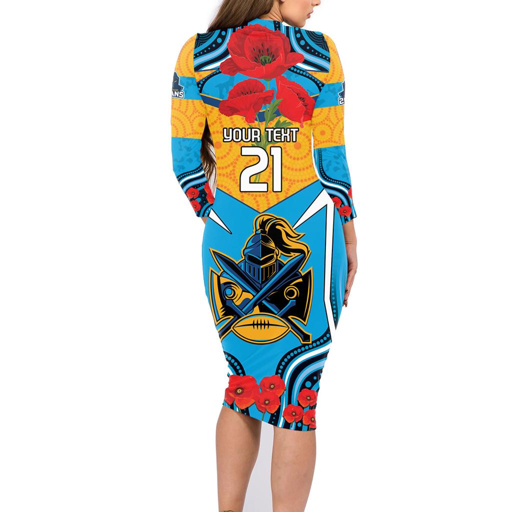 Custom GLD Titans Rugby ANZAC Family Matching Long Sleeve Bodycon Dress and Hawaiian Shirt Gallipoli Soldier With Aboriginal Art