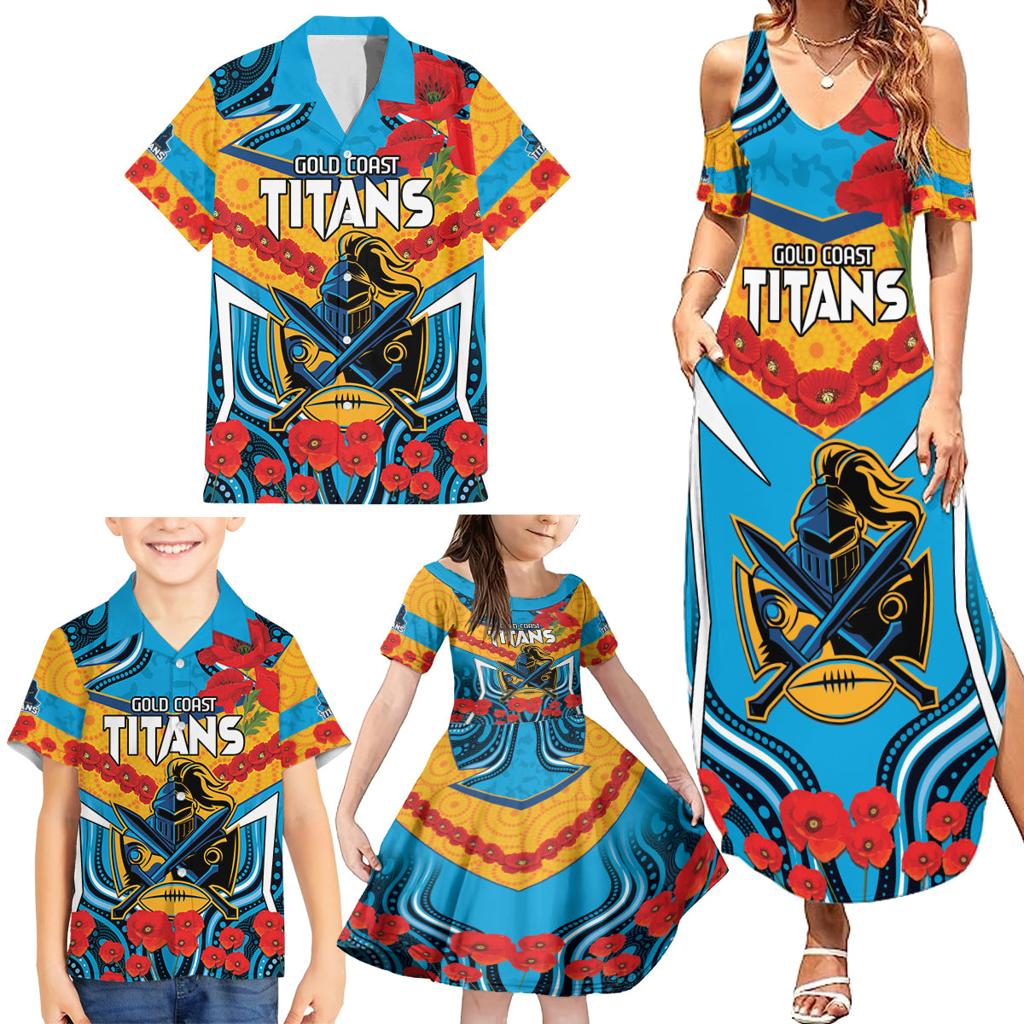 Custom GLD Titans Rugby ANZAC Family Matching Summer Maxi Dress and Hawaiian Shirt Gallipoli Soldier With Aboriginal Art