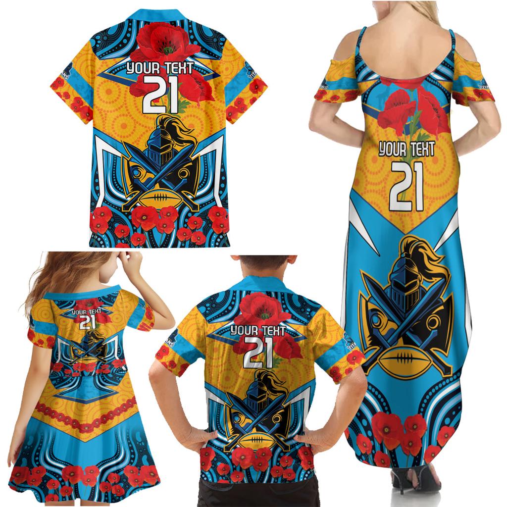 Custom GLD Titans Rugby ANZAC Family Matching Summer Maxi Dress and Hawaiian Shirt Gallipoli Soldier With Aboriginal Art