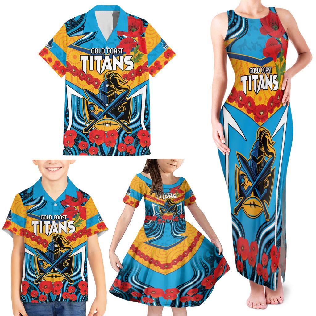 Custom GLD Titans Rugby ANZAC Family Matching Tank Maxi Dress and Hawaiian Shirt Gallipoli Soldier With Aboriginal Art