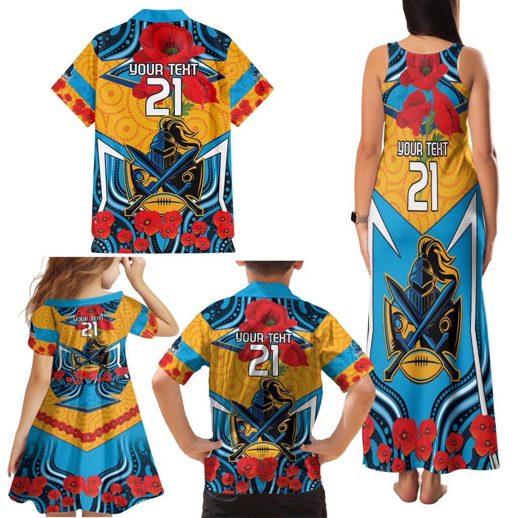 Custom GLD Titans Rugby ANZAC Family Matching Tank Maxi Dress and Hawaiian Shirt Gallipoli Soldier With Aboriginal Art