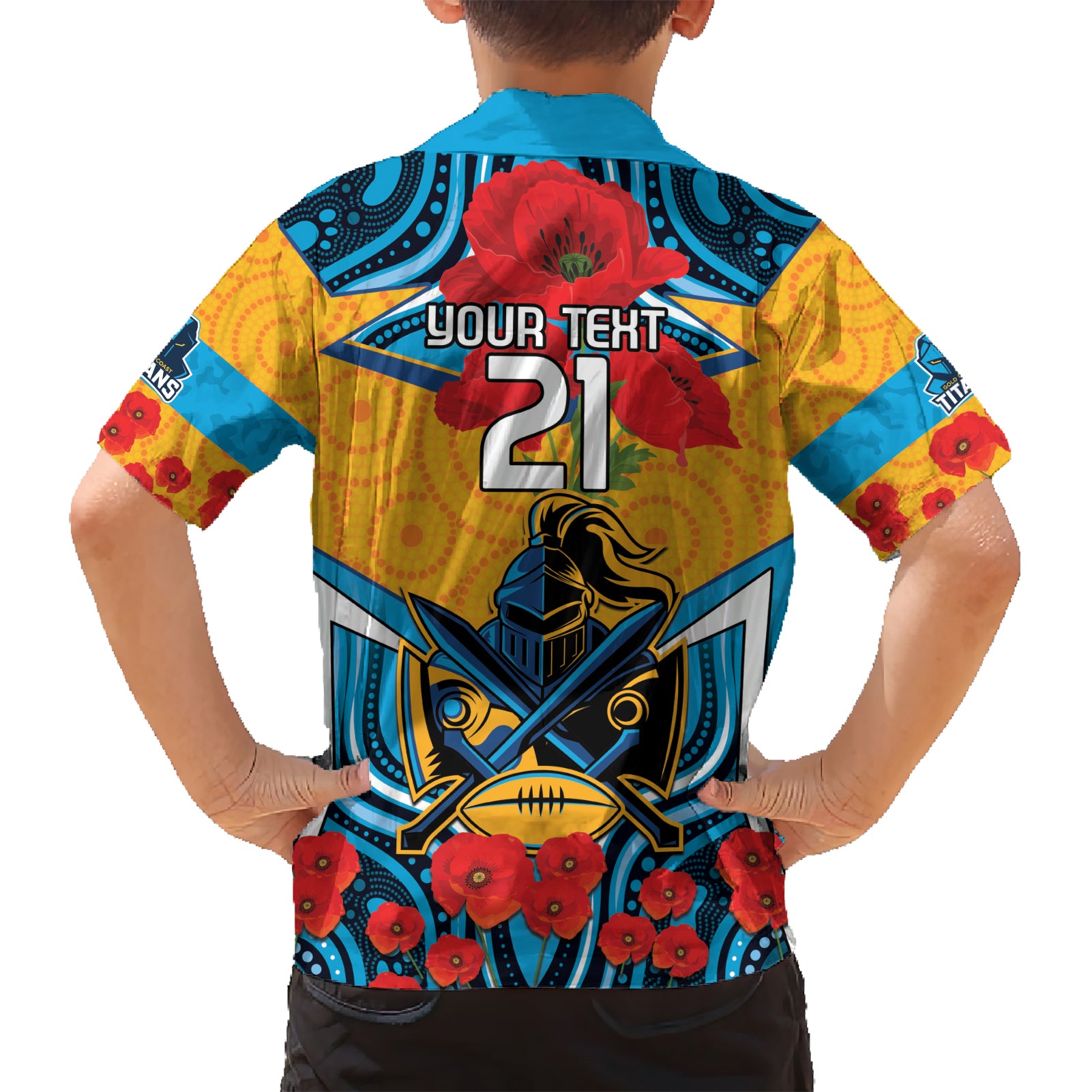 Custom GLD Titans Rugby ANZAC Hawaiian Shirt Gallipoli Soldier With Aboriginal Art