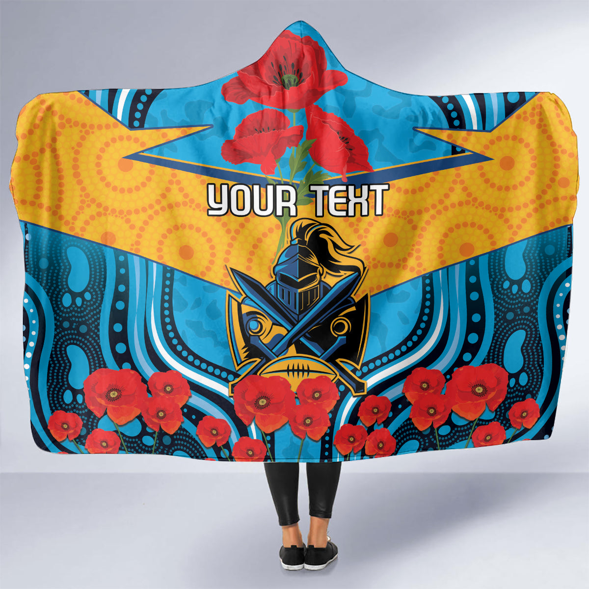 Custom GLD Titans Rugby ANZAC Hooded Blanket Gallipoli Soldier With Aboriginal Art