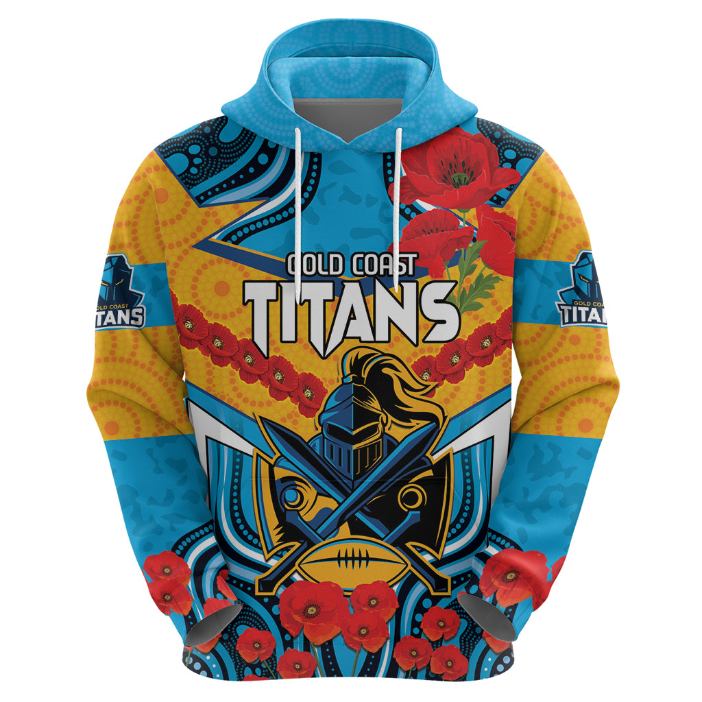 Custom GLD Titans Rugby ANZAC Hoodie Gallipoli Soldier With Aboriginal Art