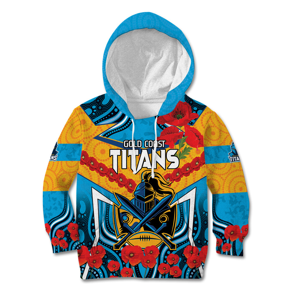 Custom GLD Titans Rugby ANZAC Kid Hoodie Gallipoli Soldier With Aboriginal Art