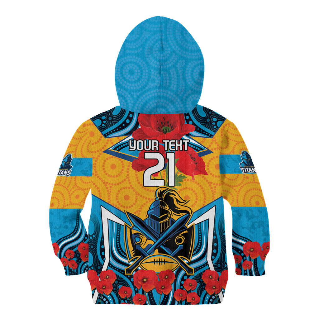 Custom GLD Titans Rugby ANZAC Kid Hoodie Gallipoli Soldier With Aboriginal Art