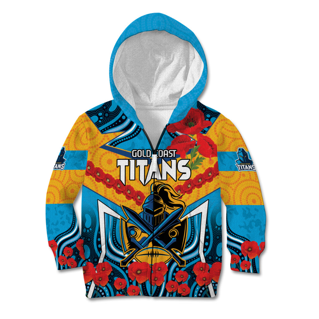 Custom GLD Titans Rugby ANZAC Kid Hoodie Gallipoli Soldier With Aboriginal Art