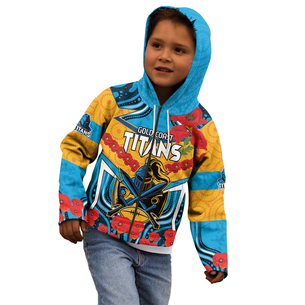 Custom GLD Titans Rugby ANZAC Kid Hoodie Gallipoli Soldier With Aboriginal Art