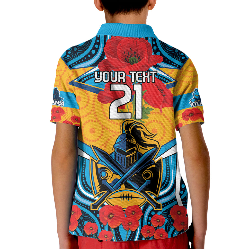 Custom GLD Titans Rugby ANZAC Kid Polo Shirt Gallipoli Soldier With Aboriginal Art