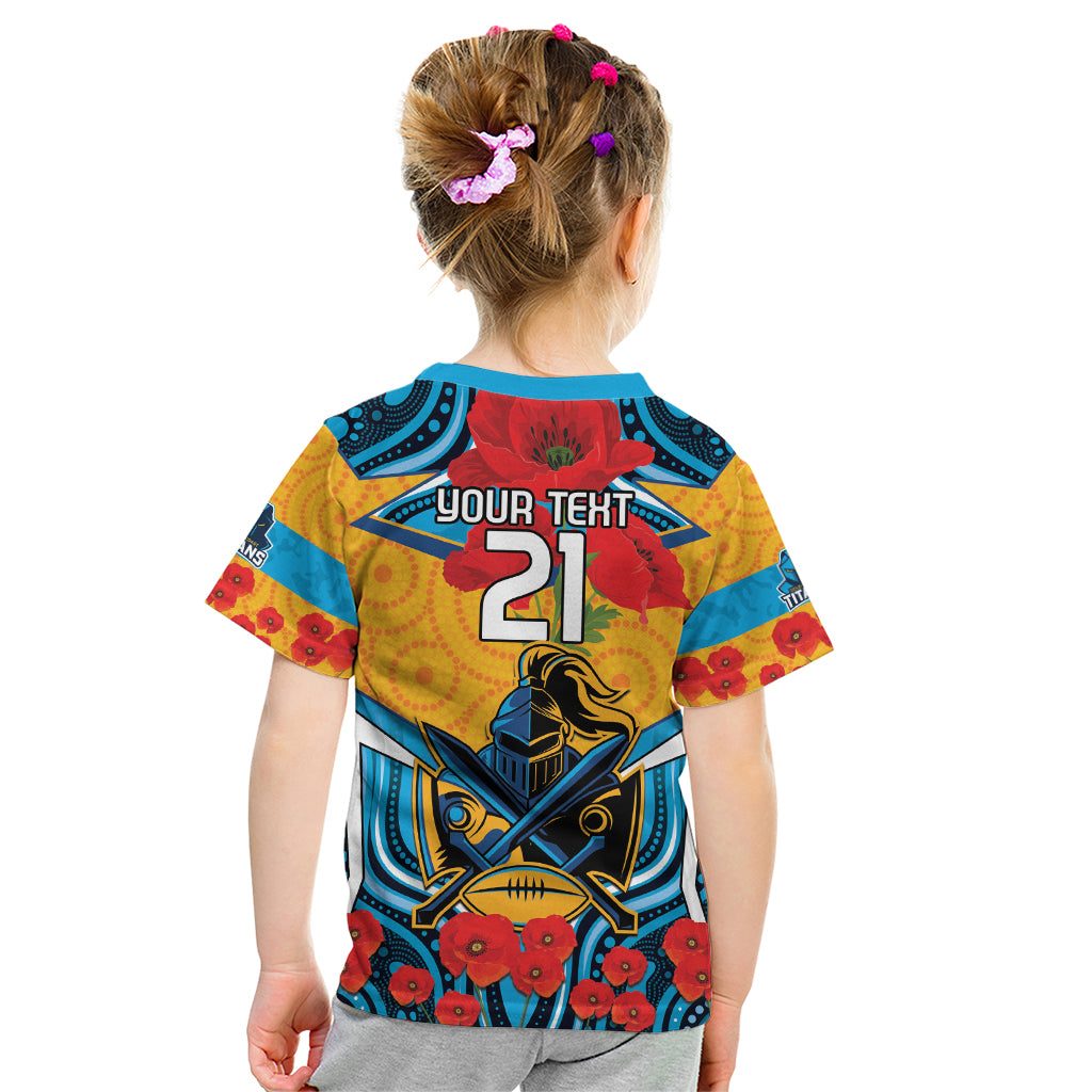 Custom GLD Titans Rugby ANZAC Kid T Shirt Gallipoli Soldier With Aboriginal Art