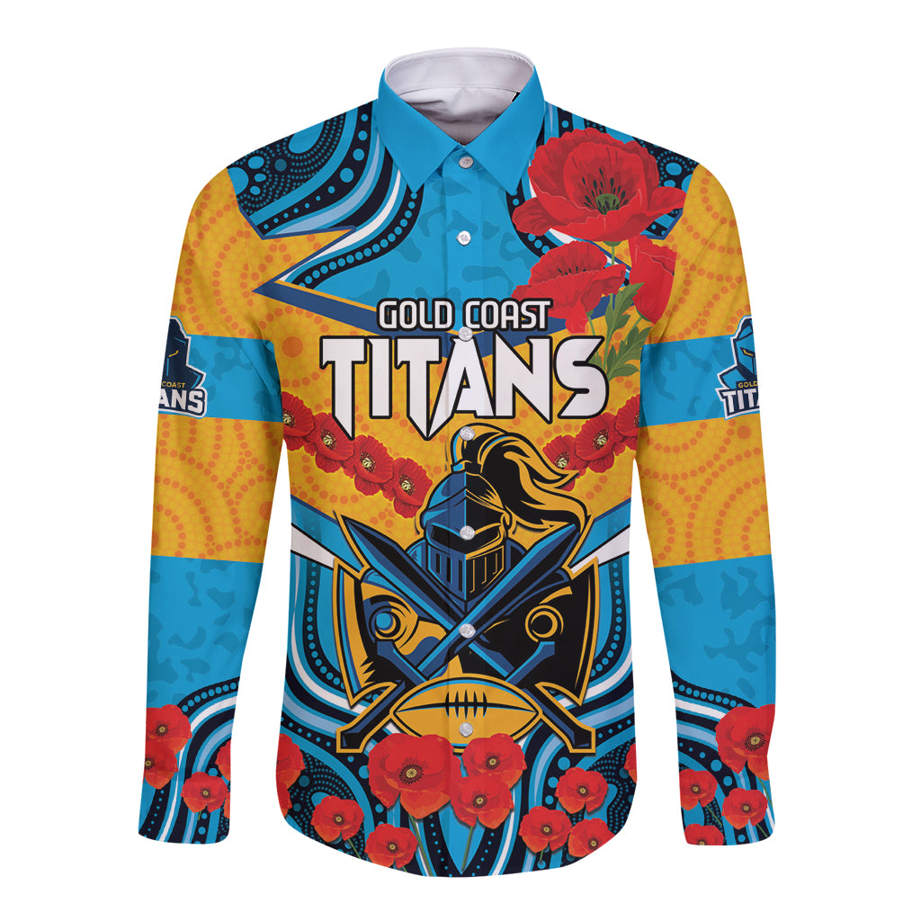 Custom GLD Titans Rugby ANZAC Long Sleeve Button Shirt Gallipoli Soldier With Aboriginal Art