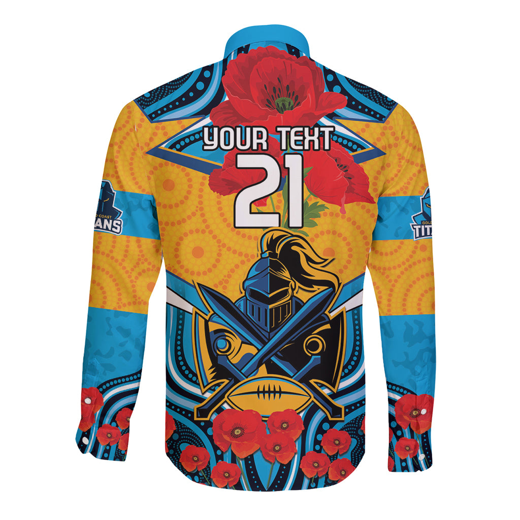 Custom GLD Titans Rugby ANZAC Long Sleeve Button Shirt Gallipoli Soldier With Aboriginal Art