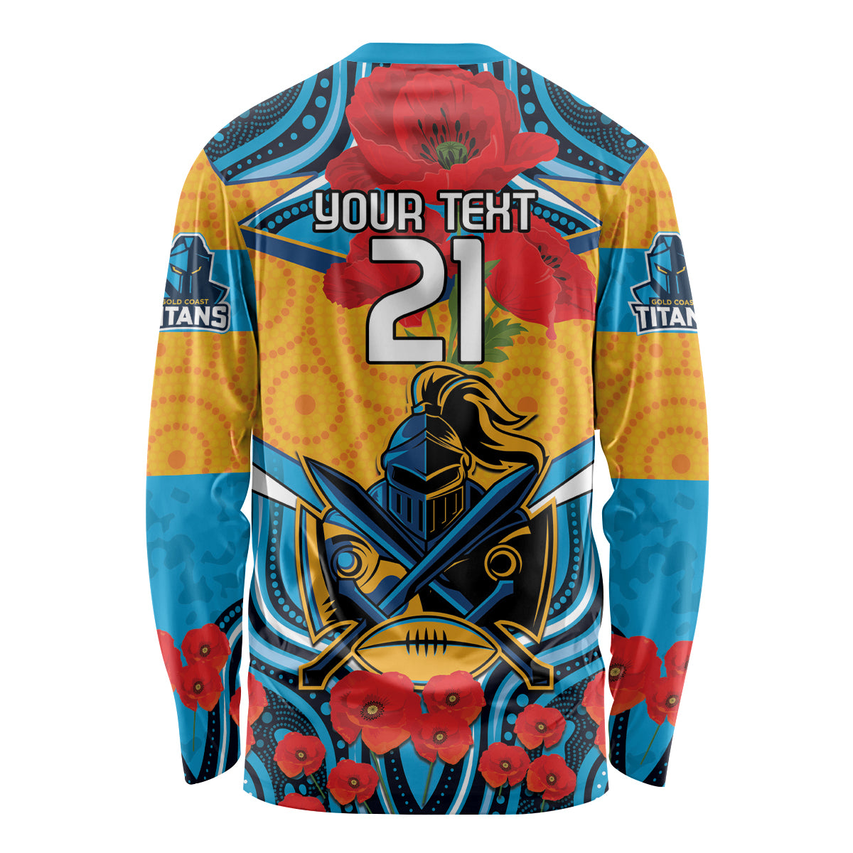 Custom GLD Titans Rugby ANZAC Long Sleeve Shirt Gallipoli Soldier With Aboriginal Art