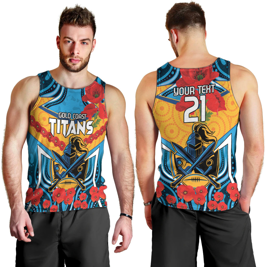 Custom GLD Titans Rugby ANZAC Men Tank Top Gallipoli Soldier With Aboriginal Art