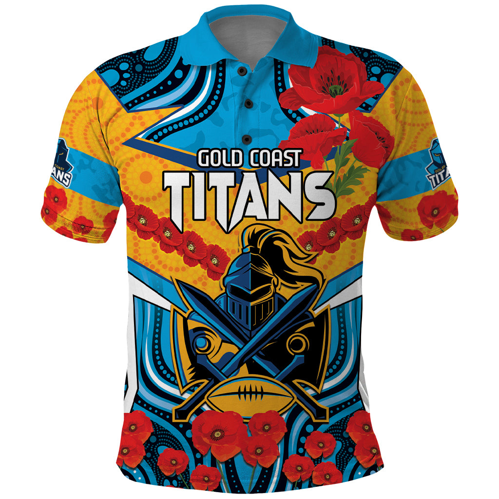 Custom GLD Titans Rugby ANZAC Polo Shirt Gallipoli Soldier With Aboriginal Art