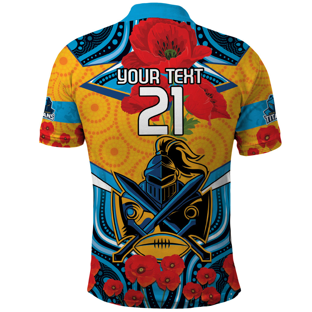 Custom GLD Titans Rugby ANZAC Polo Shirt Gallipoli Soldier With Aboriginal Art