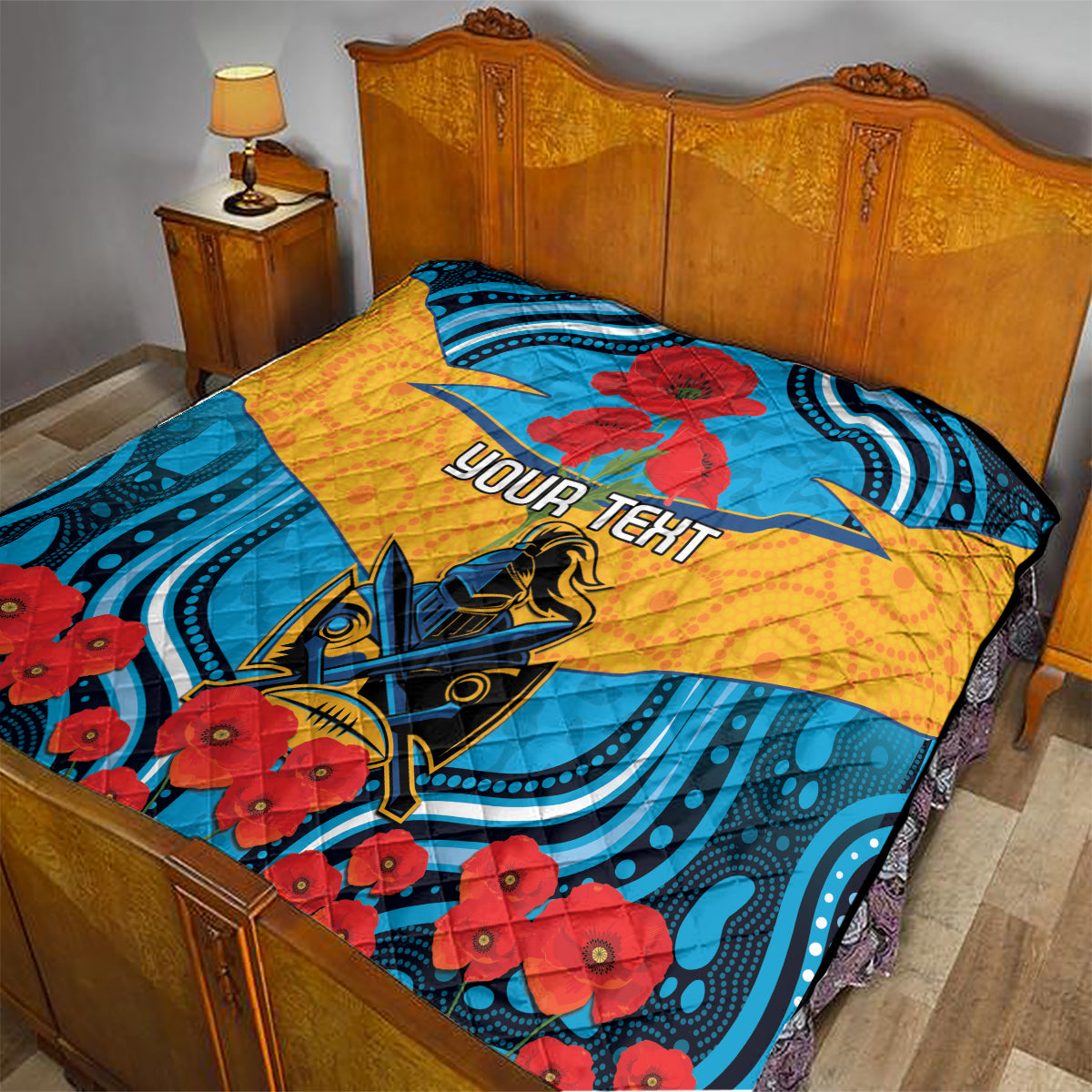 Custom GLD Titans Rugby ANZAC Quilt Gallipoli Soldier With Aboriginal Art