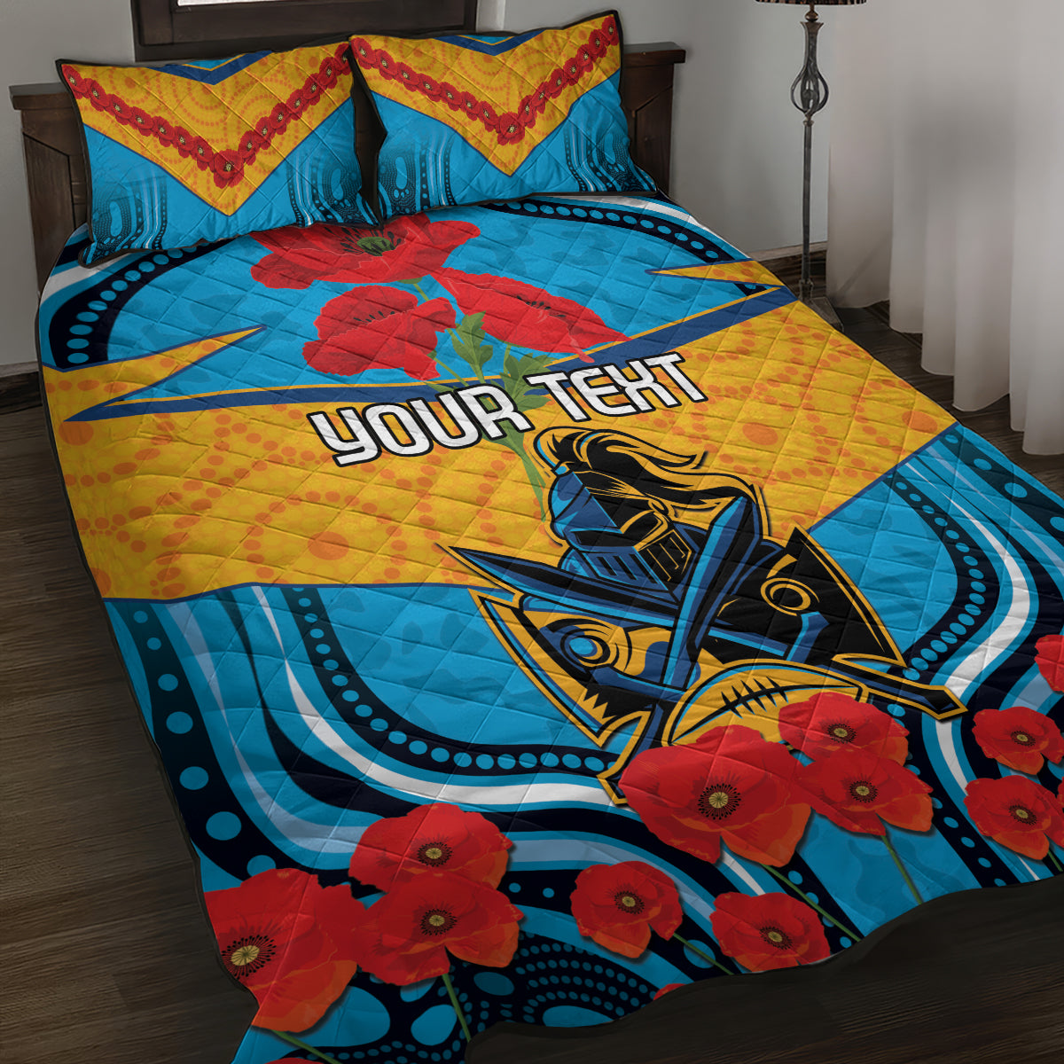 Custom GLD Titans Rugby ANZAC Quilt Bed Set Gallipoli Soldier With Aboriginal Art