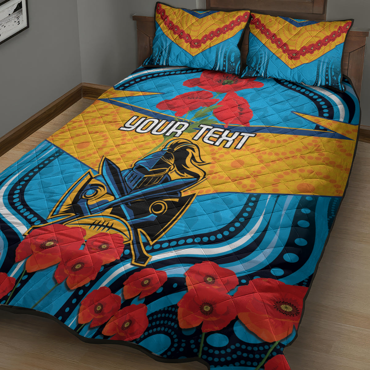 Custom GLD Titans Rugby ANZAC Quilt Bed Set Gallipoli Soldier With Aboriginal Art