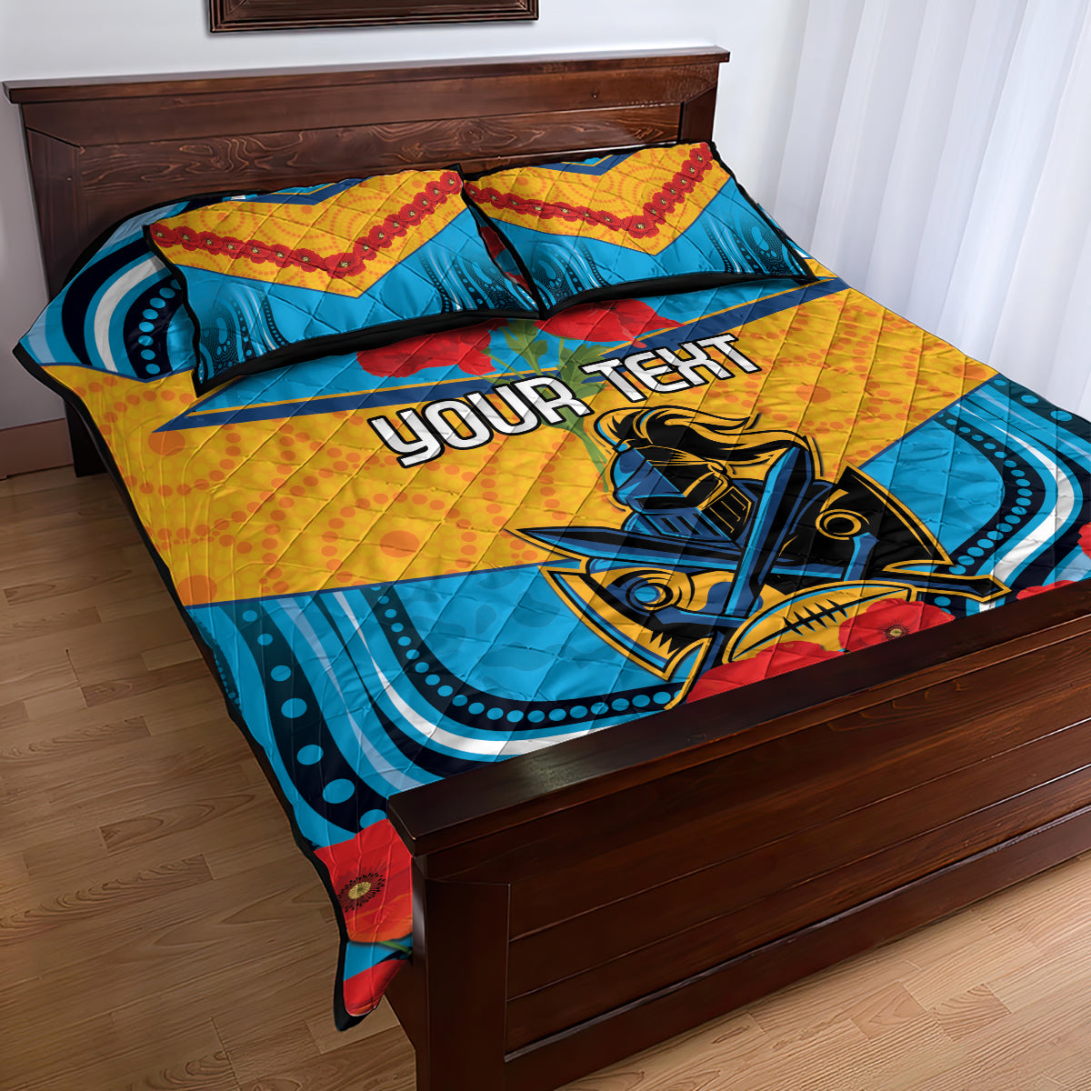 Custom GLD Titans Rugby ANZAC Quilt Bed Set Gallipoli Soldier With Aboriginal Art