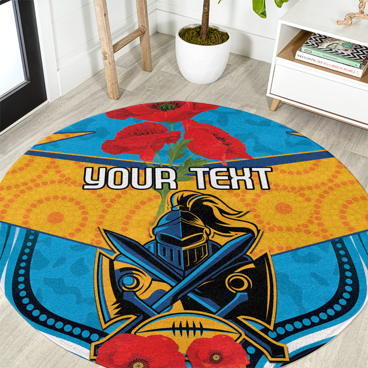 Custom GLD Titans Rugby ANZAC Round Carpet Gallipoli Soldier With Aboriginal Art