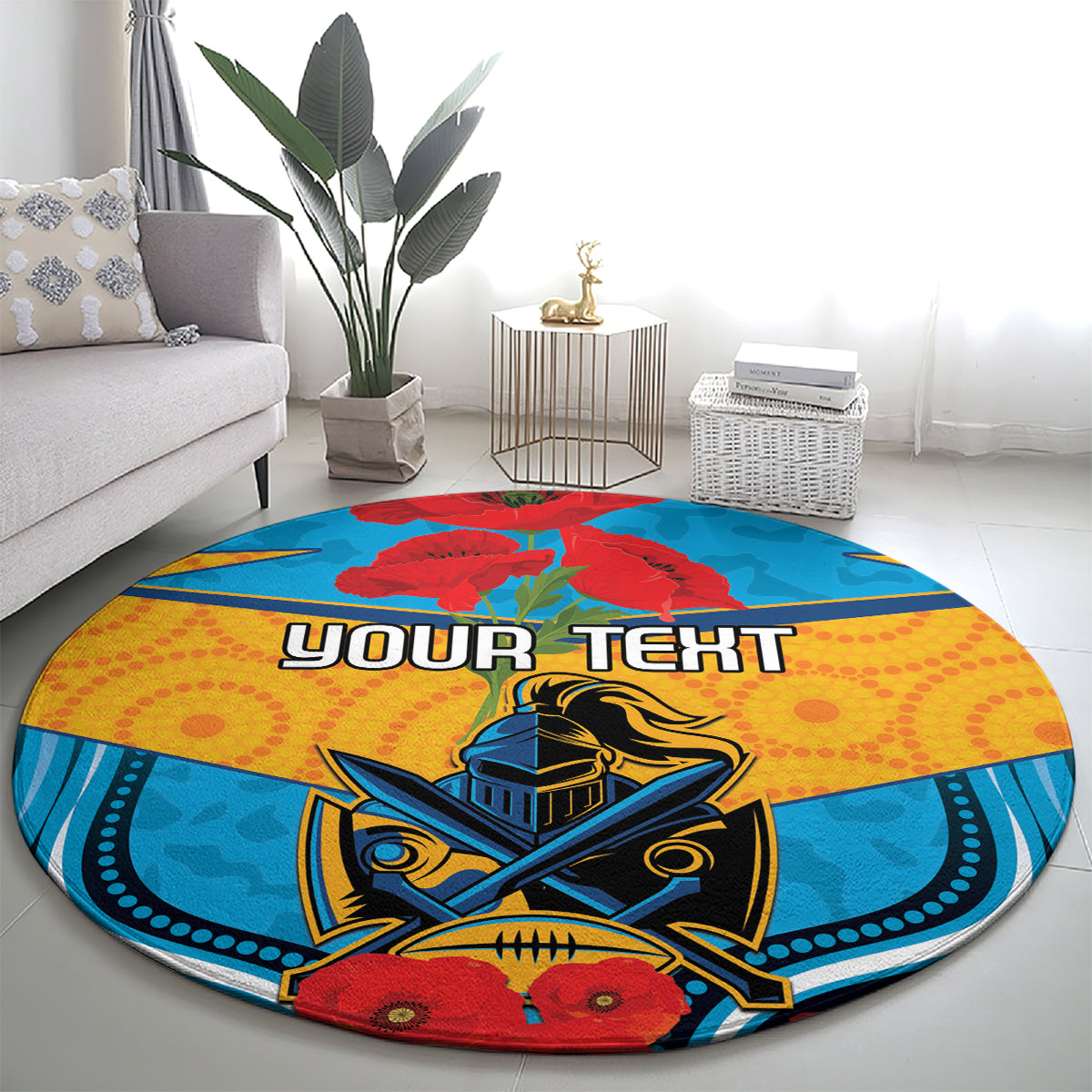 Custom GLD Titans Rugby ANZAC Round Carpet Gallipoli Soldier With Aboriginal Art