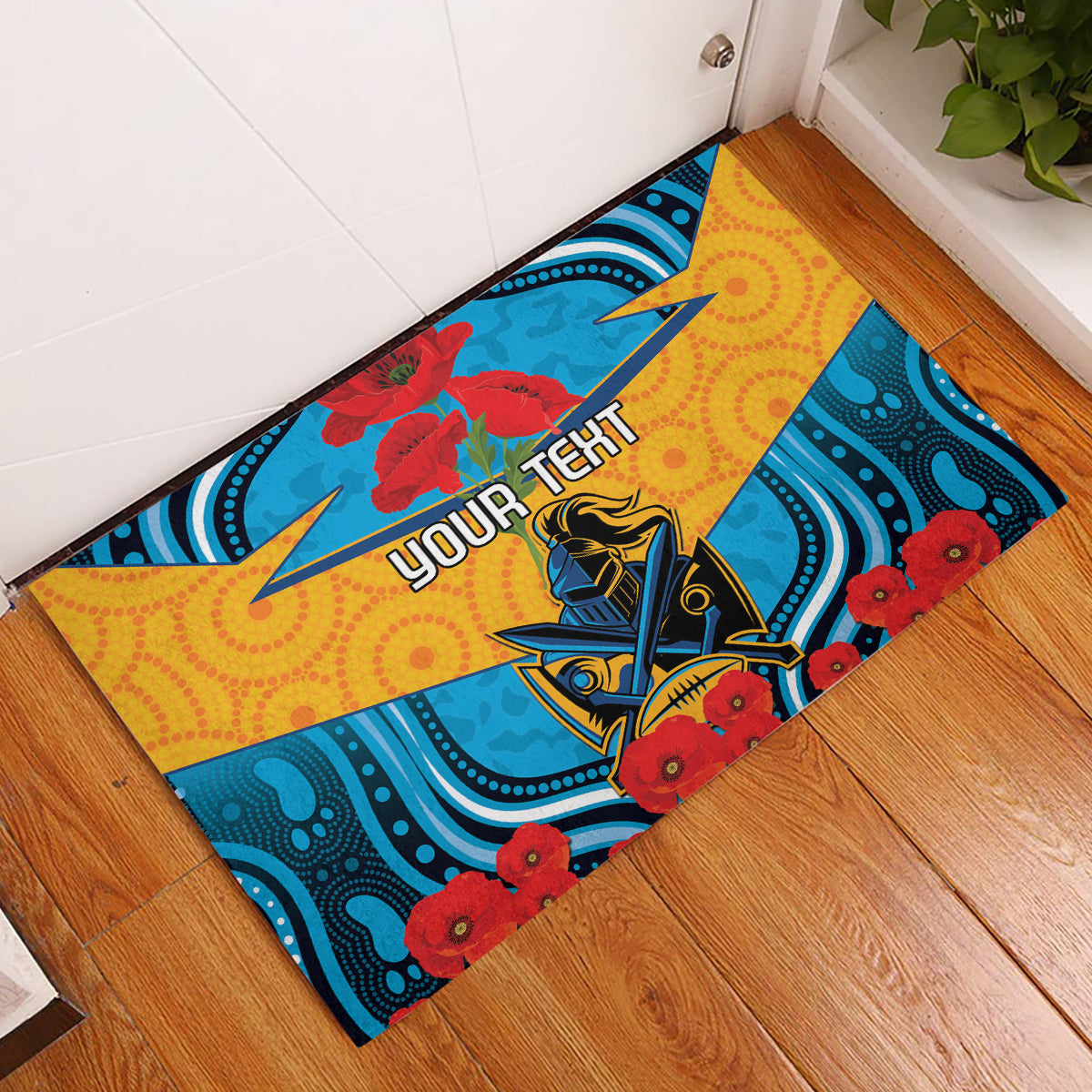 Custom GLD Titans Rugby ANZAC Rubber Doormat Gallipoli Soldier With Aboriginal Art