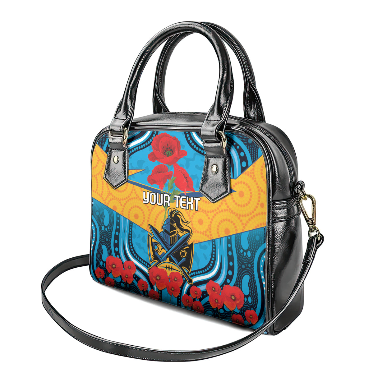 Custom GLD Titans Rugby ANZAC Shoulder Handbag Gallipoli Soldier With Aboriginal Art