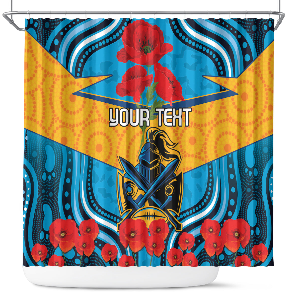 Custom GLD Titans Rugby ANZAC Shower Curtain Gallipoli Soldier With Aboriginal Art