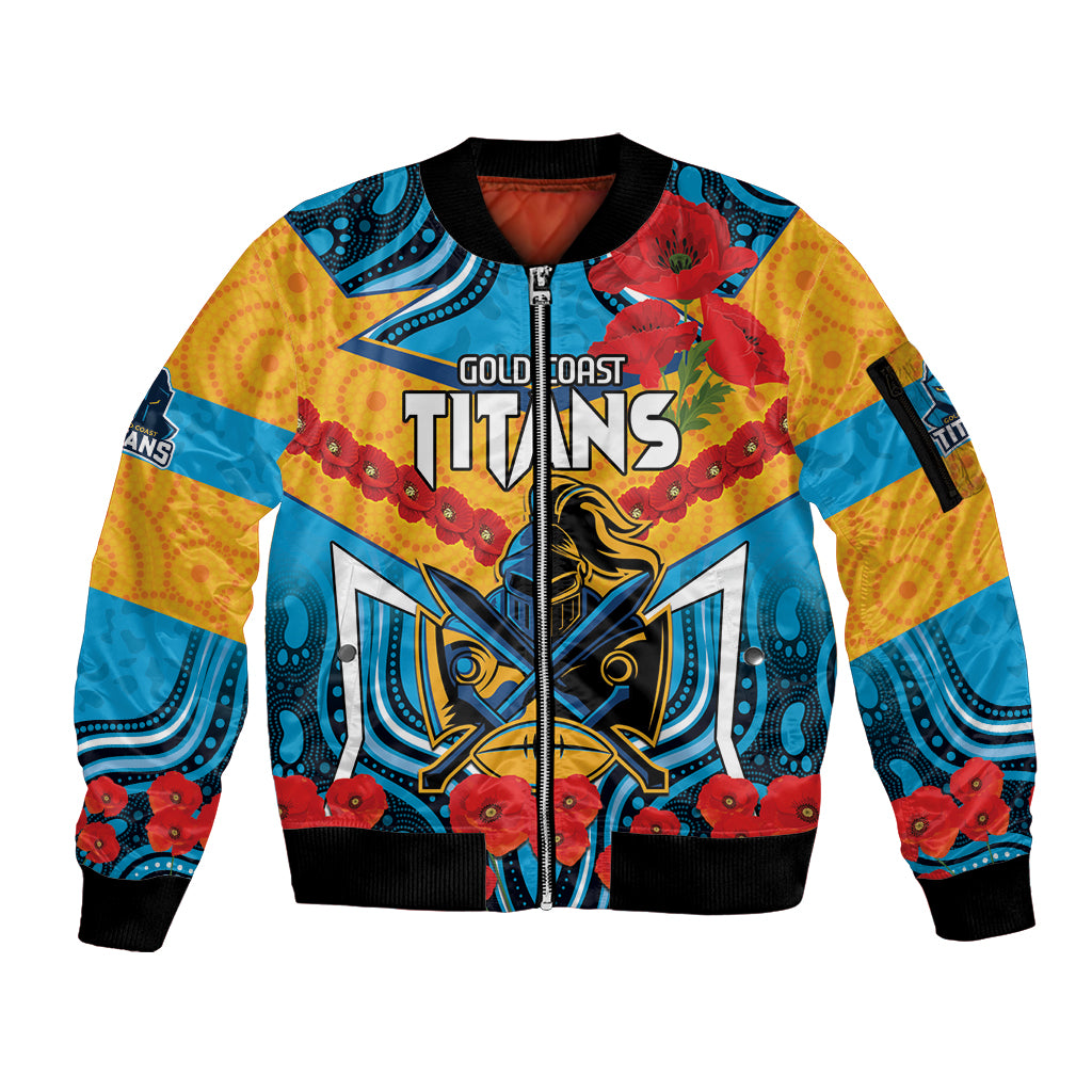 Custom GLD Titans Rugby ANZAC Sleeve Zip Bomber Jacket Gallipoli Soldier With Aboriginal Art