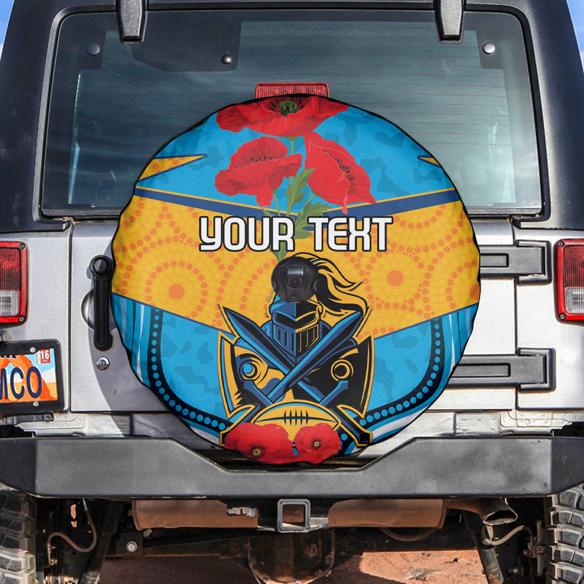 Custom GLD Titans Rugby ANZAC Spare Tire Cover Gallipoli Soldier With Aboriginal Art