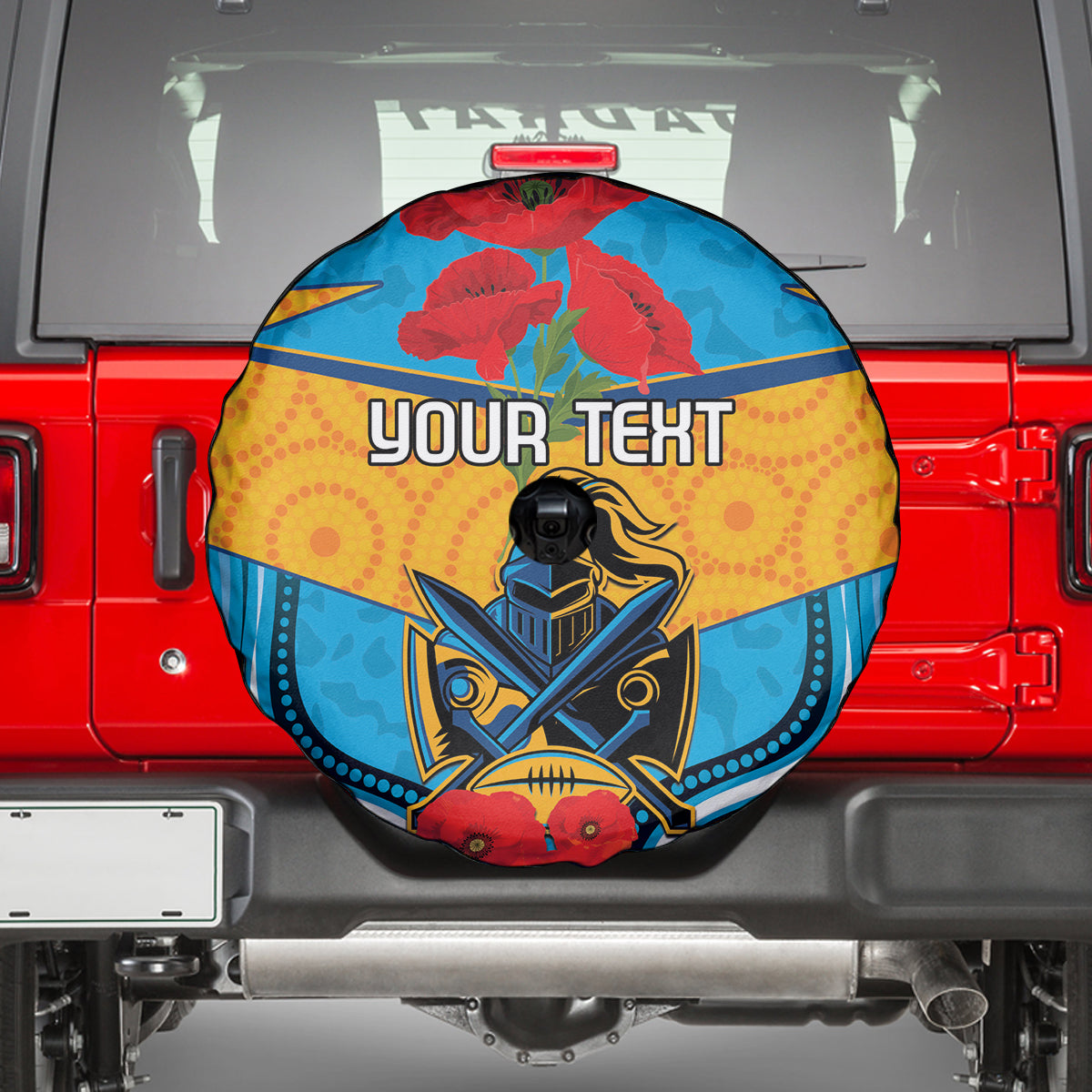 Custom GLD Titans Rugby ANZAC Spare Tire Cover Gallipoli Soldier With Aboriginal Art