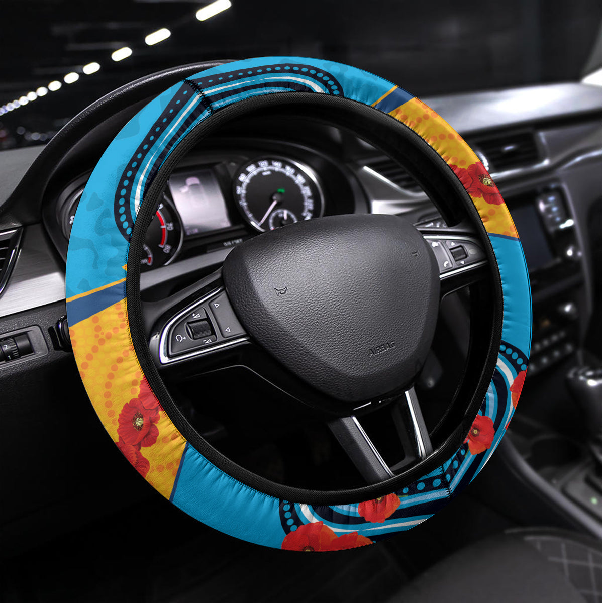 Custom GLD Titans Rugby ANZAC Steering Wheel Cover Gallipoli Soldier With Aboriginal Art