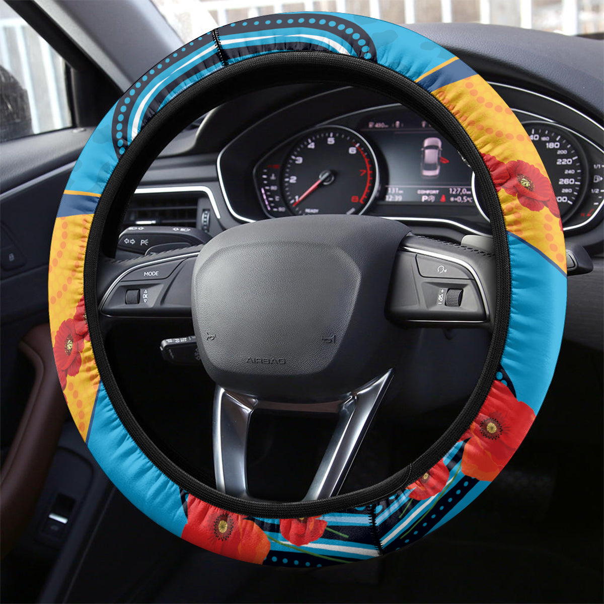 Custom GLD Titans Rugby ANZAC Steering Wheel Cover Gallipoli Soldier With Aboriginal Art