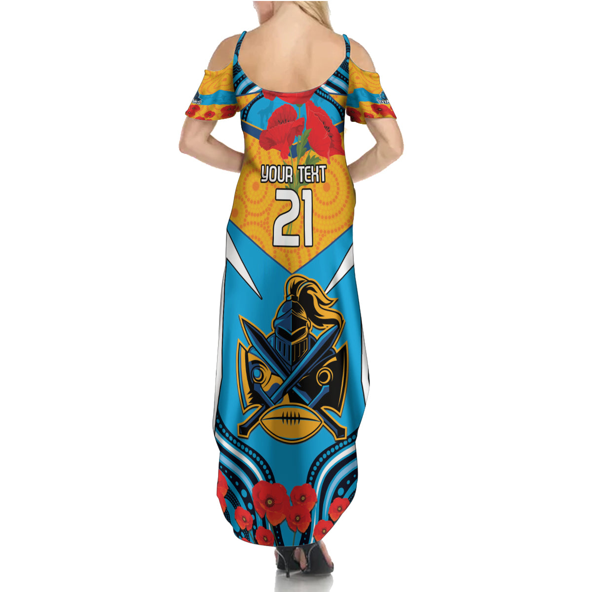 Custom GLD Titans Rugby ANZAC Summer Maxi Dress Gallipoli Soldier With Aboriginal Art