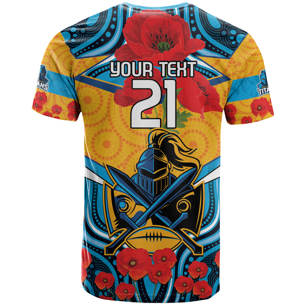 Custom GLD Titans Rugby ANZAC T Shirt Gallipoli Soldier With Aboriginal Art