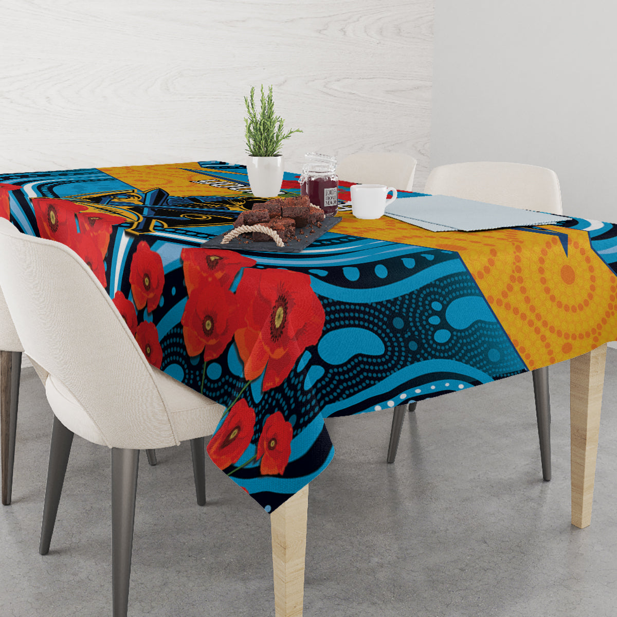 Custom GLD Titans Rugby ANZAC Tablecloth Gallipoli Soldier With Aboriginal Art