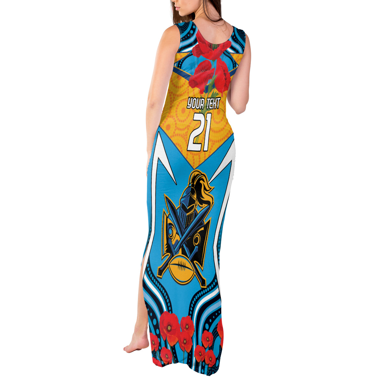 Custom GLD Titans Rugby ANZAC Tank Maxi Dress Gallipoli Soldier With Aboriginal Art