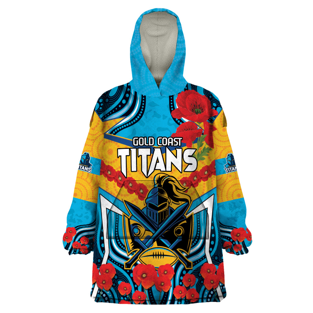 Custom GLD Titans Rugby ANZAC Wearable Blanket Hoodie Gallipoli Soldier With Aboriginal Art