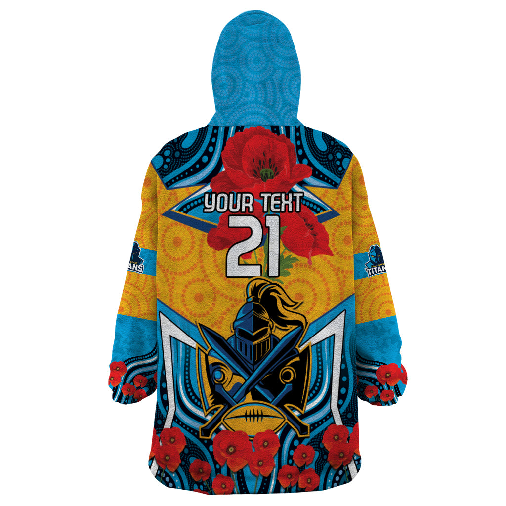 Custom GLD Titans Rugby ANZAC Wearable Blanket Hoodie Gallipoli Soldier With Aboriginal Art