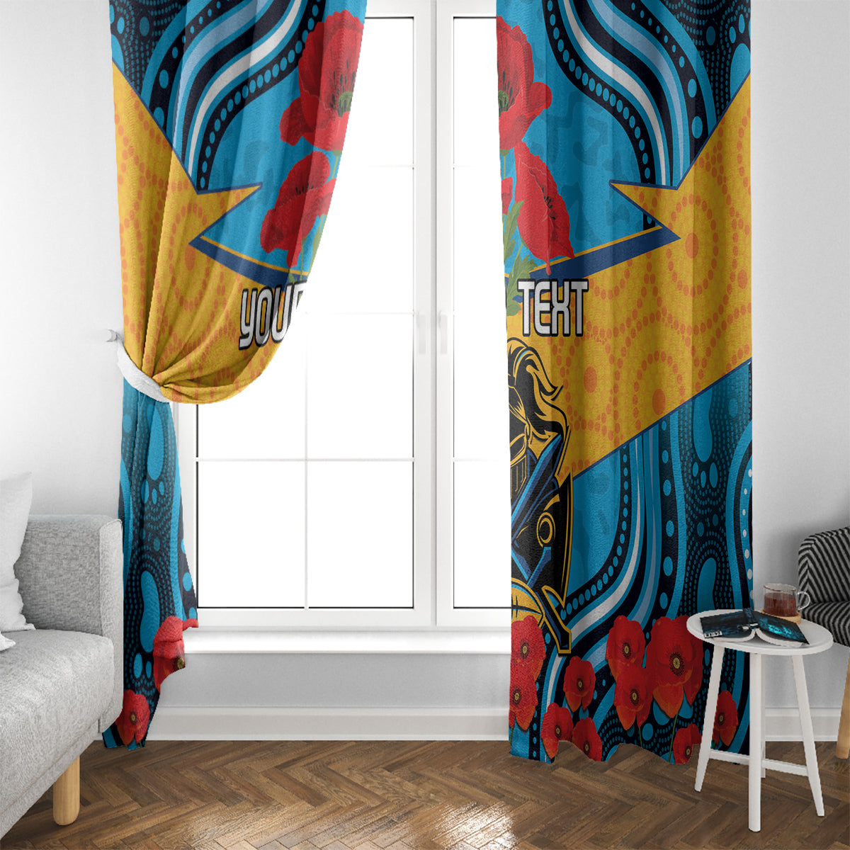 Custom GLD Titans Rugby ANZAC Window Curtain Gallipoli Soldier With Aboriginal Art