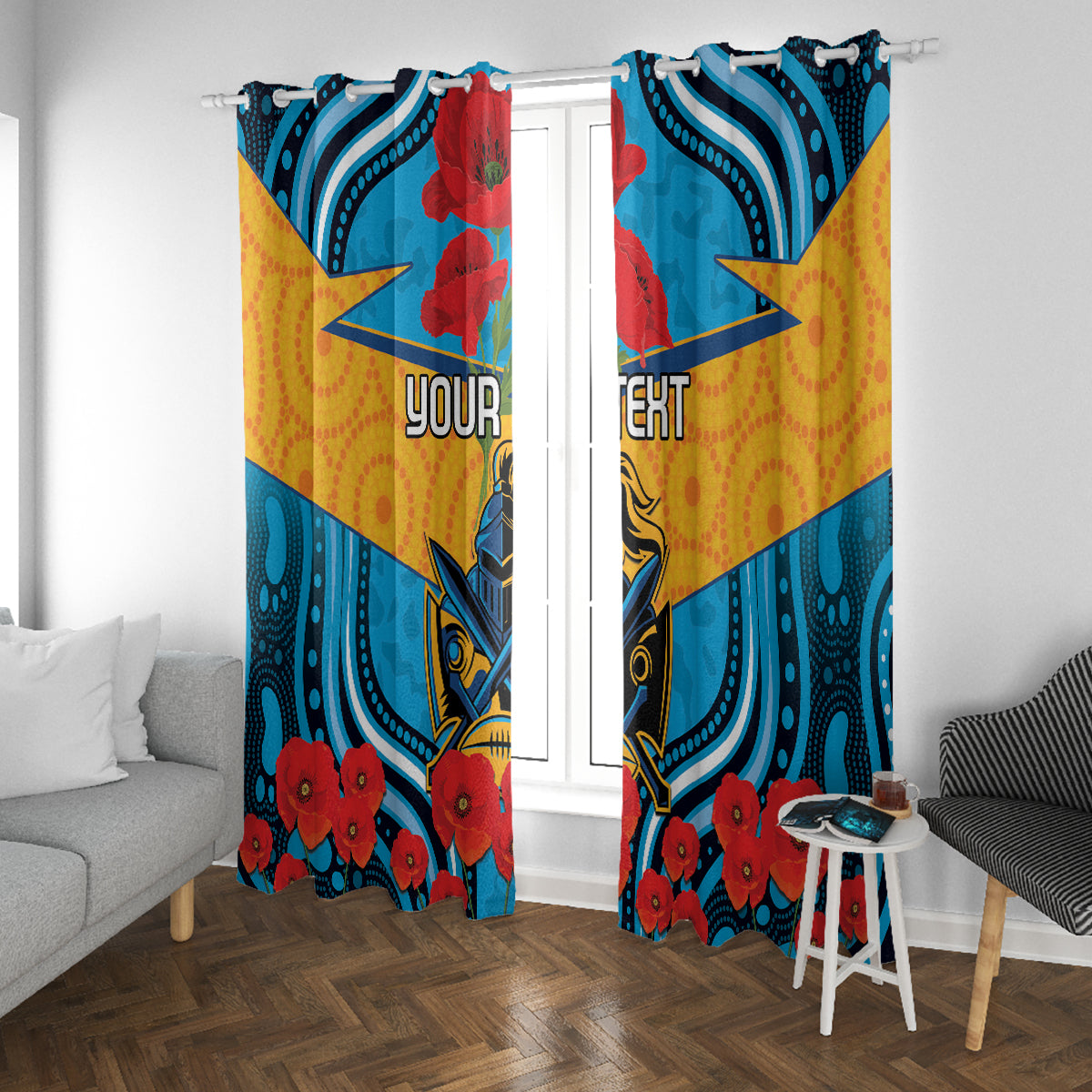 Custom GLD Titans Rugby ANZAC Window Curtain Gallipoli Soldier With Aboriginal Art