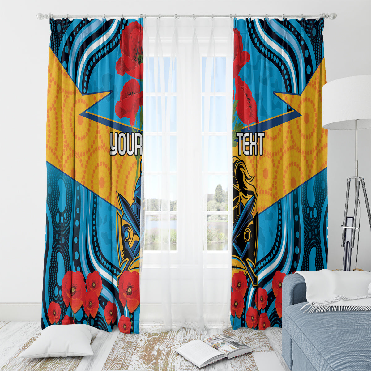 Custom GLD Titans Rugby ANZAC Window Curtain Gallipoli Soldier With Aboriginal Art